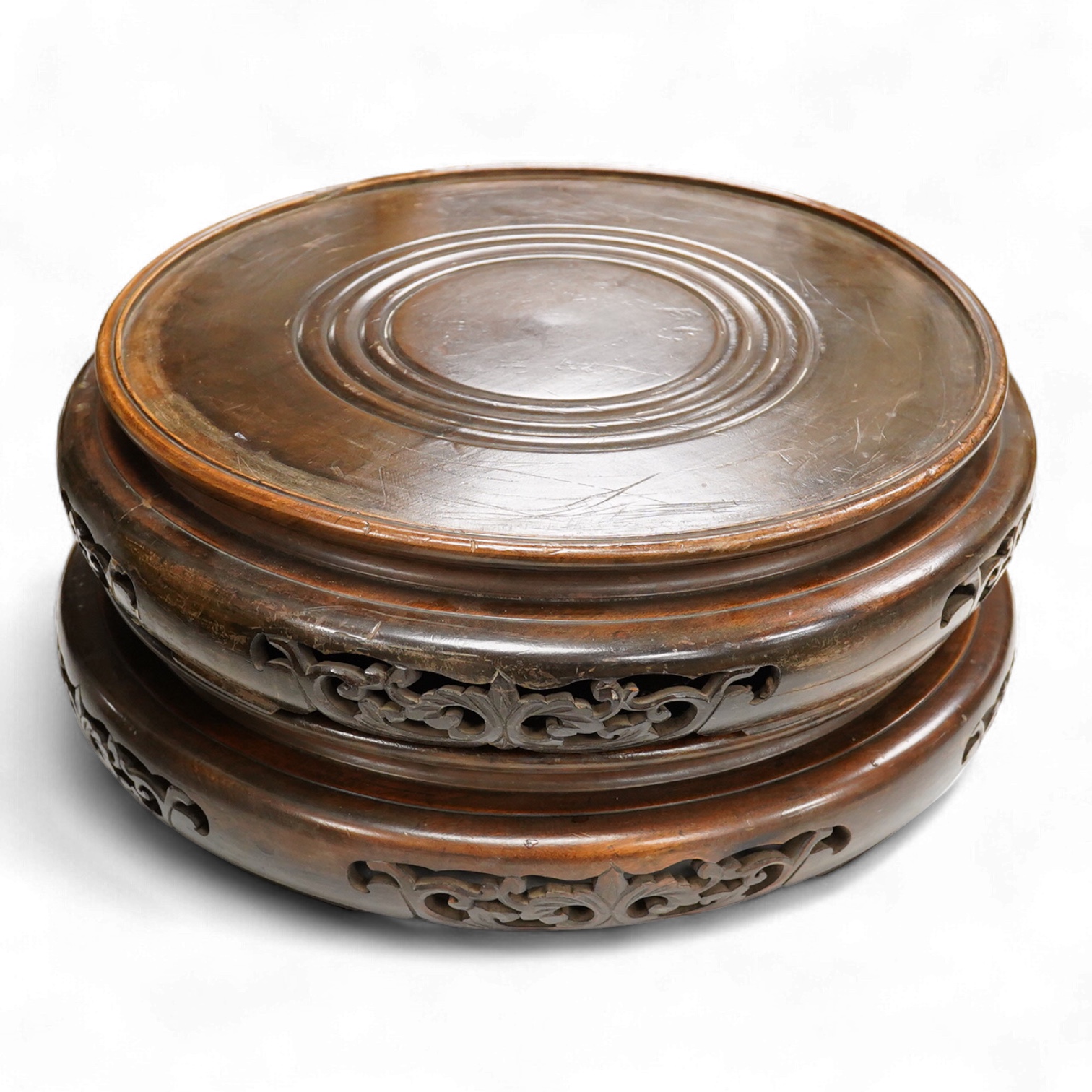 A pair of large Chinese hardwood vase stands, 51cm in diameter